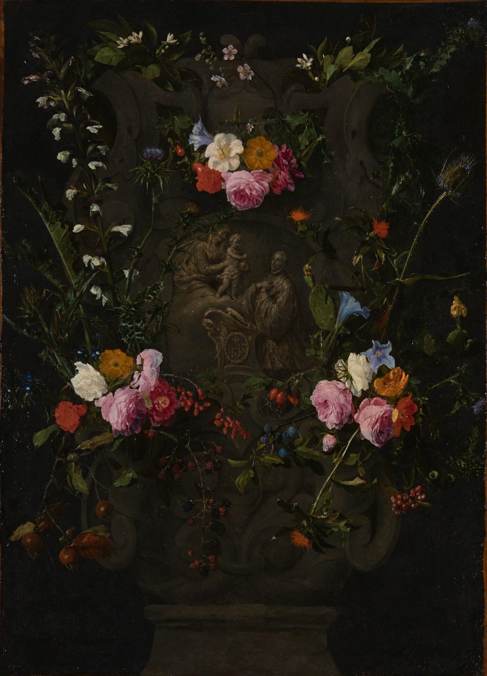 Daniël Seghers - Bloemenkrans met de heilige Franciscus Xaverius